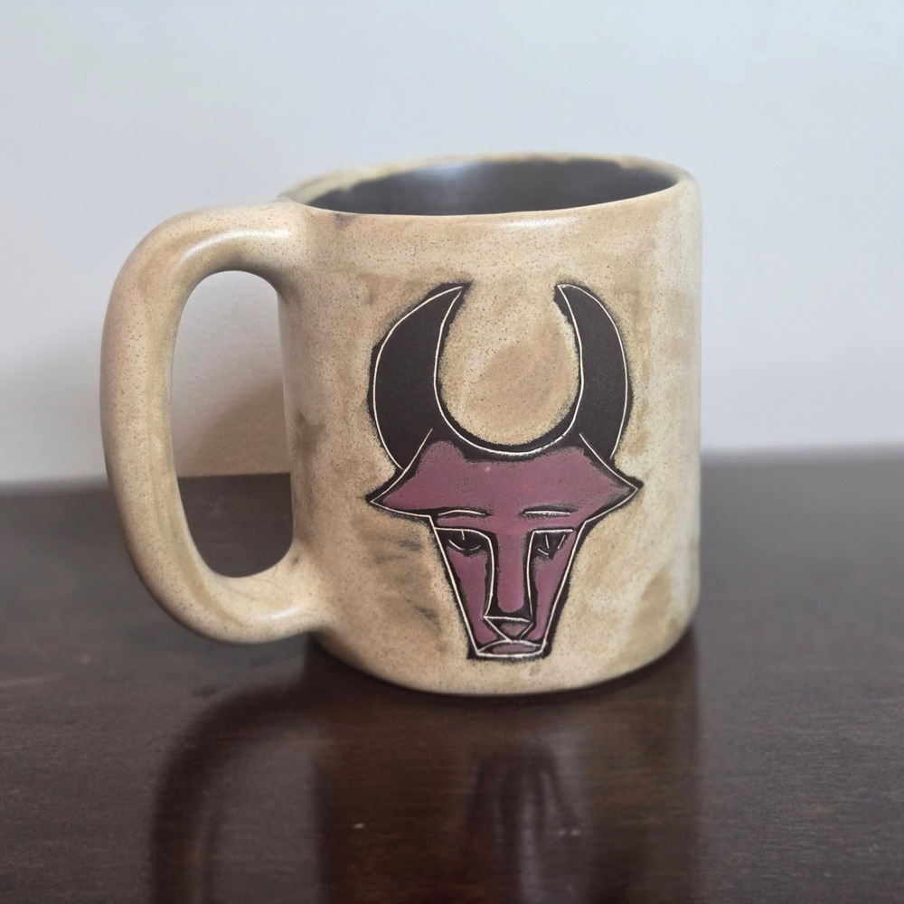 Mara Mexico Taurus Zodiac Mug Unisex Large Beige Handcrafted Stoneware